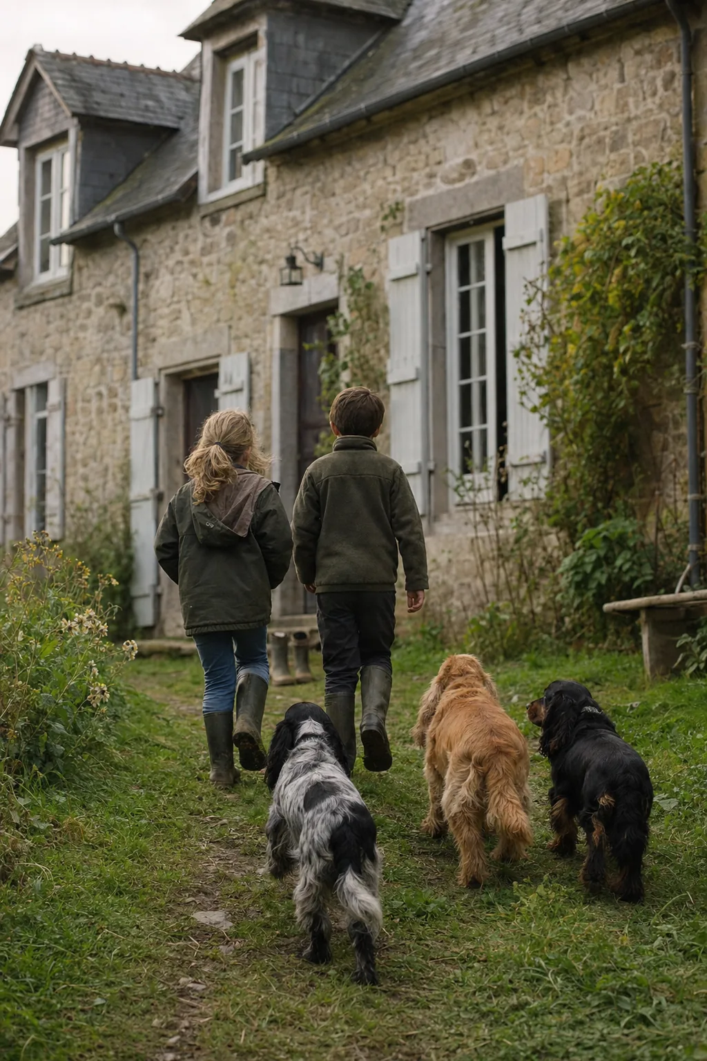 Une longère, deux enfants, trois cockers