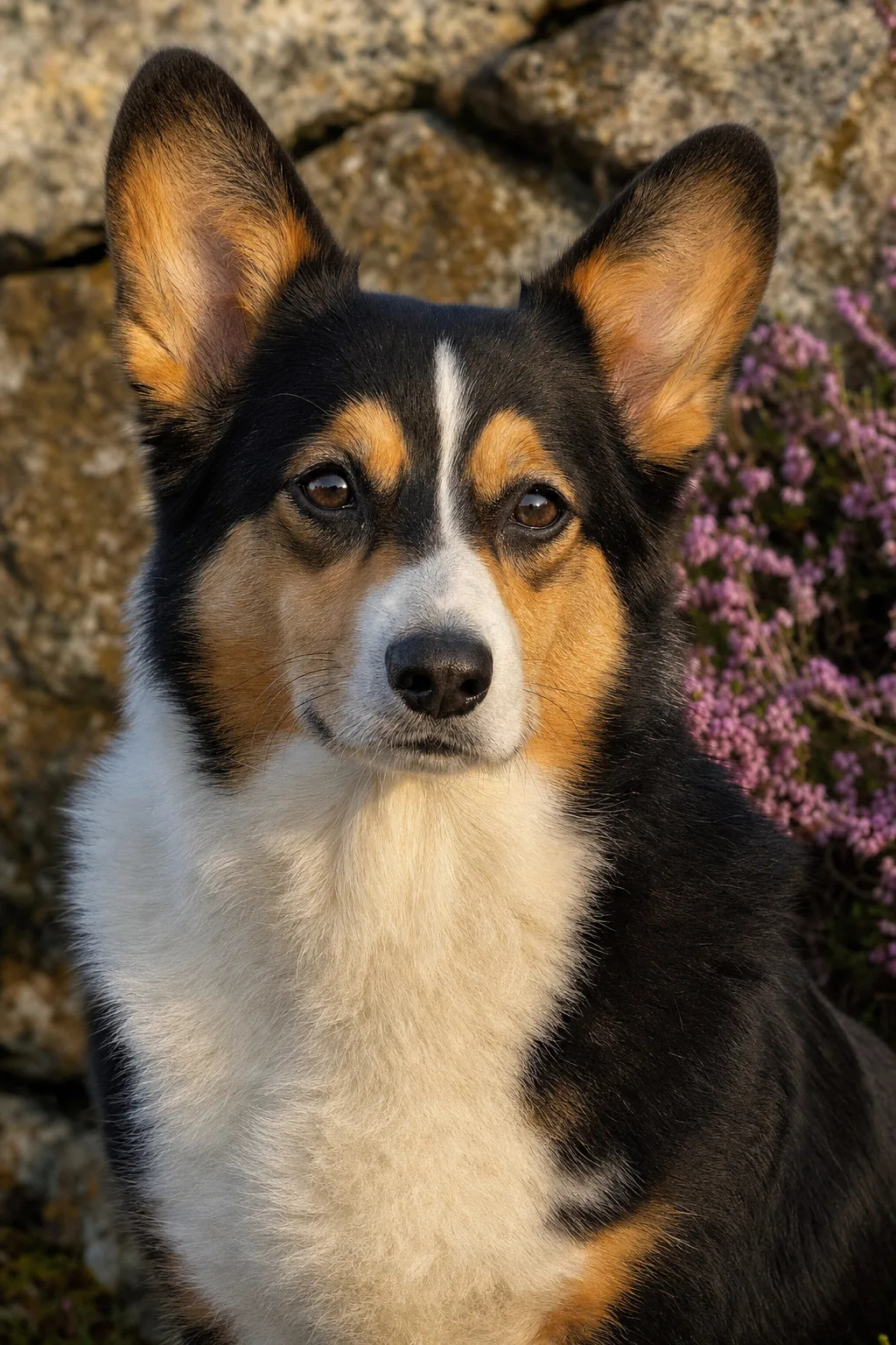 Portrait de Morgane, corgi Pembroke tricolore tête noire